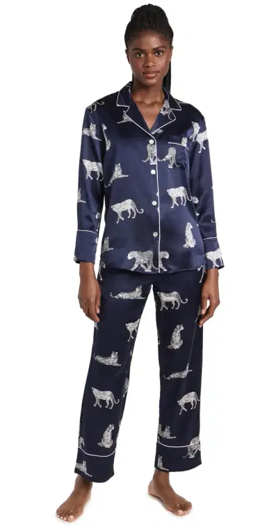 Petite Plume Silk Panther de Nuit Pajama et Navy | Thumbnail 1