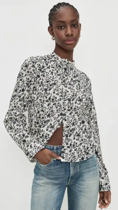 R13 Button Down Top Black Floral On Ecru | Thumbnail 2