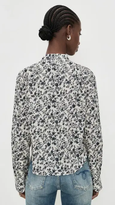 R13 Button Down Top Black Floral On Ecru | Thumbnail 3