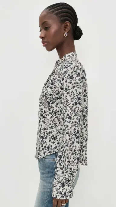 R13 Button Down Top Black Floral On Ecru | Thumbnail 4