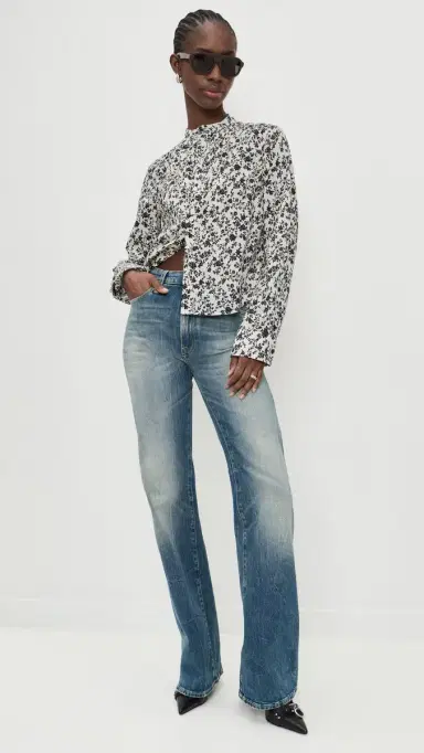 R13 Button Down Top Black Floral On Ecru | Thumbnail 5