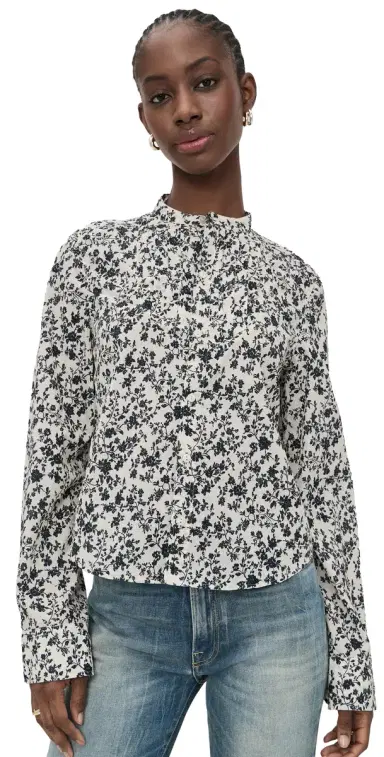 R13 Button Down Top Black Floral On Ecru | Thumbnail 1