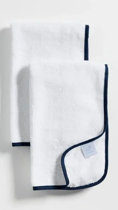 Weezie Signature Hand Towels 2 Pack Navy on White One Size | Thumbnail 2