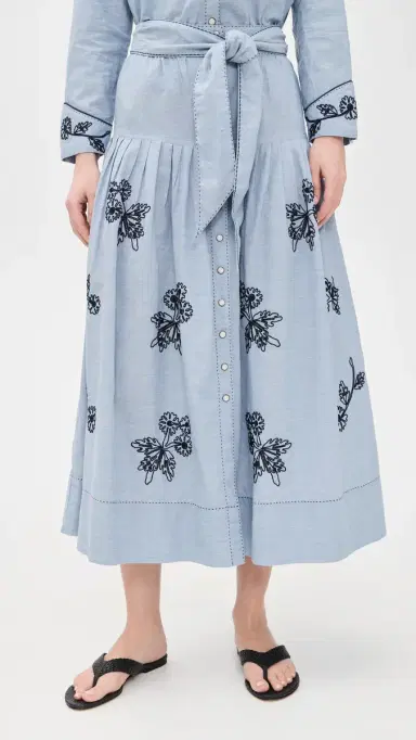 The Great. THE GREAT. THE GREAT x Stetson The Chambray Embroidered Highland Skirt Chambray 1 | Thumbnail 2