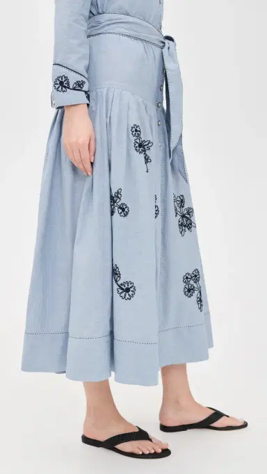 The Great. THE GREAT. THE GREAT x Stetson The Chambray Embroidered Highland Skirt Chambray 1 | Thumbnail 4