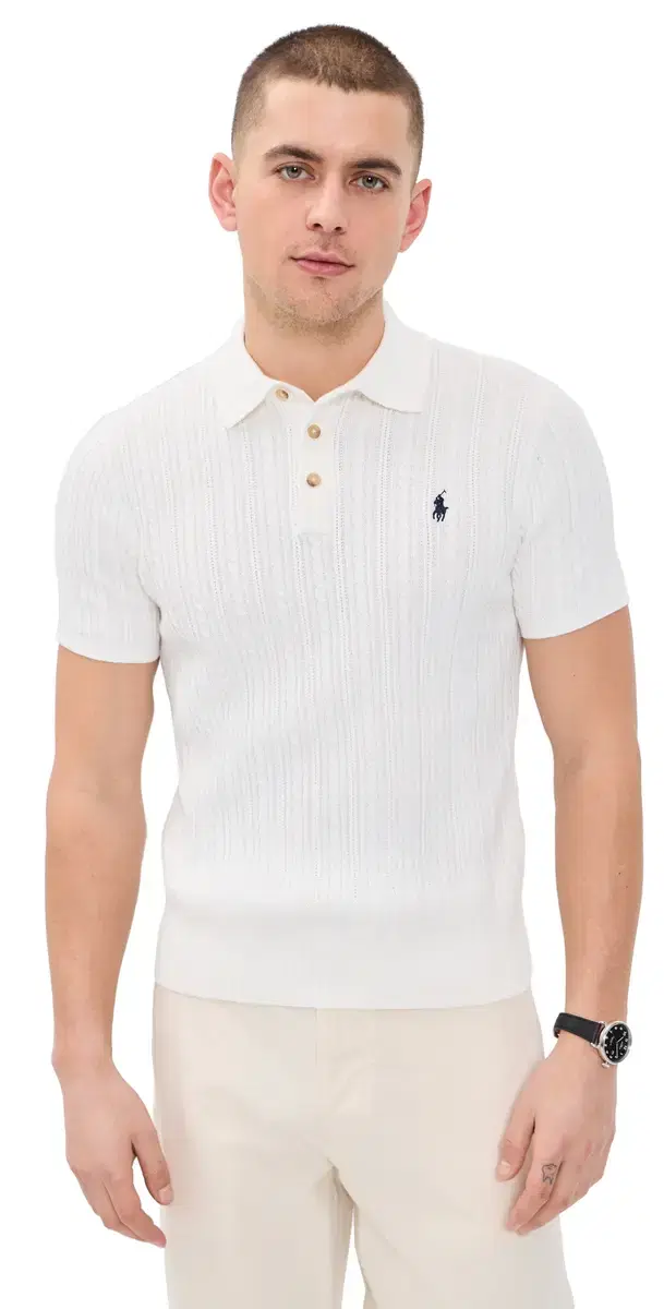 Short Sleeve Featherweight Cable Knit Sweater Deckwash White w/ Navy PP