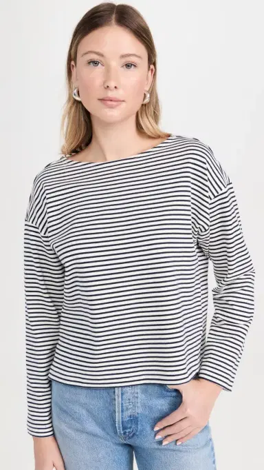 RAILS Macy Long Sleeve Tee Navy Micro tripe | Thumbnail 2