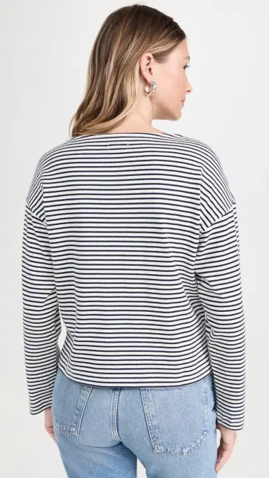 RAILS Macy Long Sleeve Tee Navy Micro tripe | Thumbnail 3