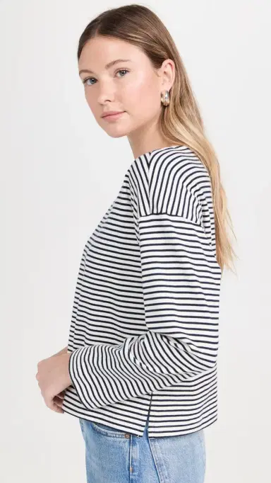 RAILS Macy Long Sleeve Tee Navy Micro tripe | Thumbnail 4