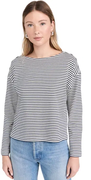 RAILS Macy Long Sleeve Tee Navy Micro tripe | Thumbnail 1