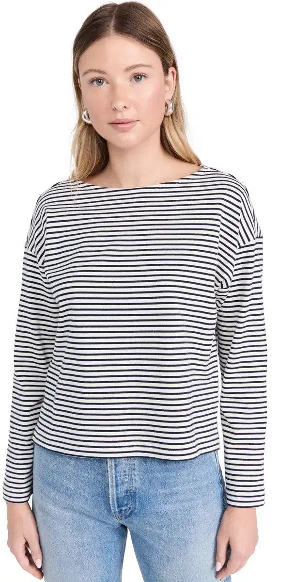 RAILS Macy Long leeve Tee  Navy Micro tripe