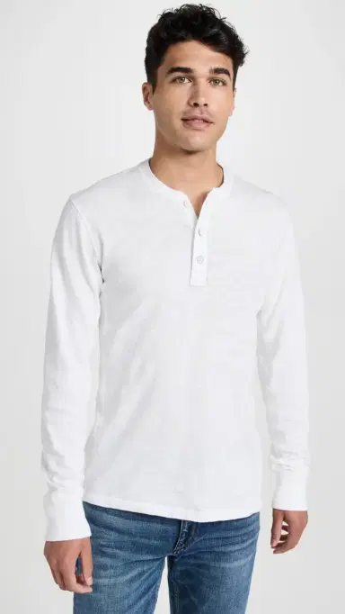 rag & bone Long Sleeve Classic Henley White XXL | Thumbnail 2