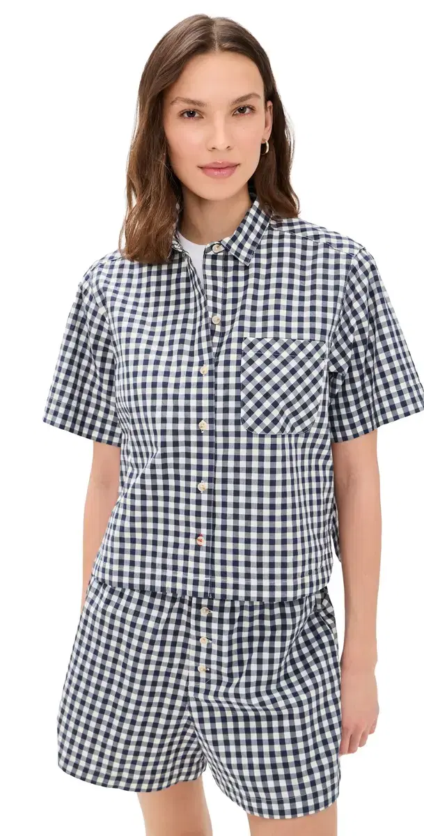 Marine Layer Jordie Poplin hirt Navy/White Gingham