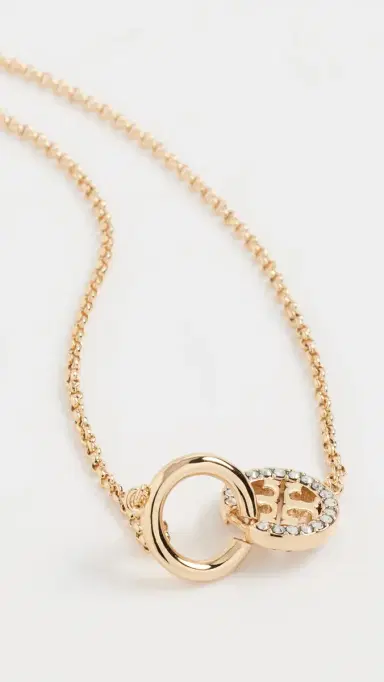 Tory Burch Icon Pavé Interlocking Pendant Necklace Tory Gold/Crystal One Size | Thumbnail 2