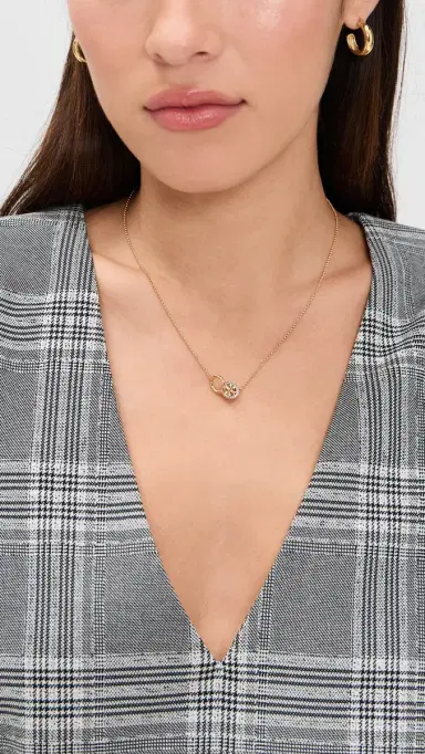 Tory Burch Icon Pavé Interlocking Pendant Necklace Tory Gold/Crystal One Size | Thumbnail 3