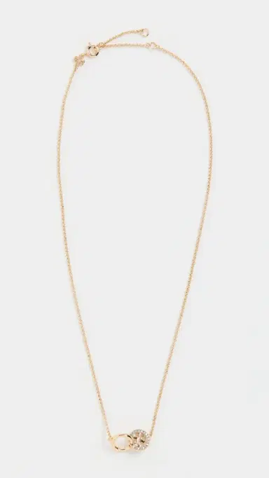 Tory Burch Icon Pavé Interlocking Pendant Necklace Tory Gold/Crystal One Size | Thumbnail 4