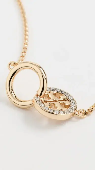Tory Burch Icon Pavé Interlocking Pendant Necklace Tory Gold/Crystal One Size | Thumbnail 5