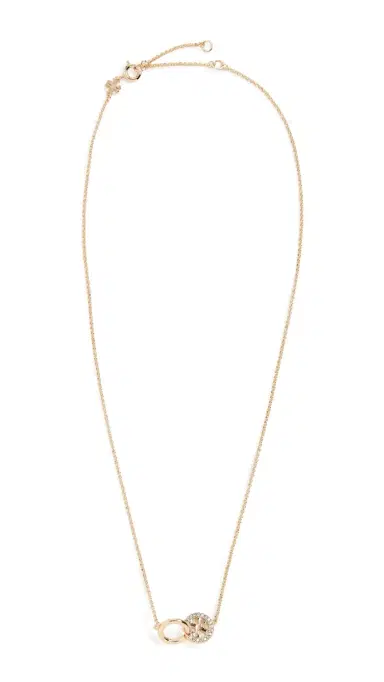 Tory Burch Icon Pavé Interlocking Pendant Necklace Tory Gold/Crystal One Size | Thumbnail 6