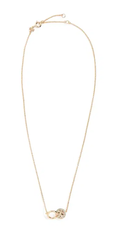 Tory Burch Icon Pavé Interlocking Pendant Necklace Tory Gold/Crystal One Size | Thumbnail 1