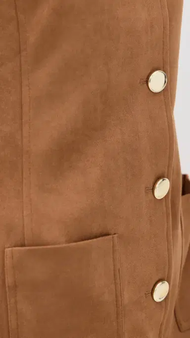 endless rose Faux Suede Round Neck Buttoned Mini Dress Camel | Thumbnail 6 endless rose Faux Suede Round Neck Buttoned Mini Dress Camel | Thumbnail 6