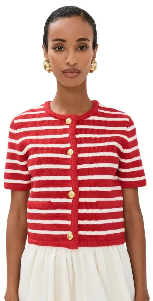 English Factory Knit triped weater Cardigan Red/White