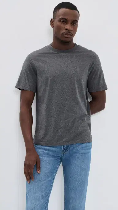 FRAME Short Sleeve Light Cotton Tee Grey Melange | Thumbnail 2