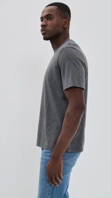 FRAME Short Sleeve Light Cotton Tee Grey Melange | Thumbnail 4
