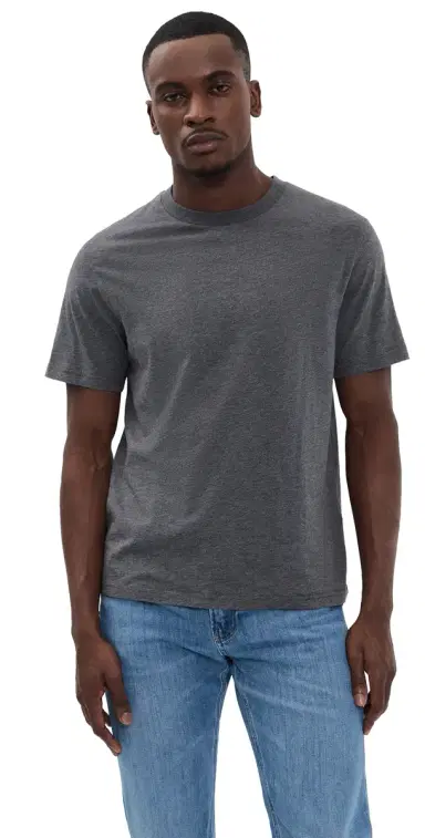 FRAME Short Sleeve Light Cotton Tee Grey Melange | Thumbnail 1