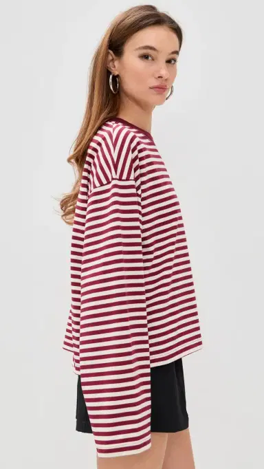 Lioness Bloom Long Sleeve Tee Wine Stripe | Thumbnail 4