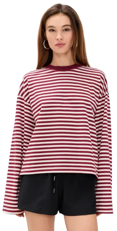 Lioness Bloom Long Sleeve Tee Wine Stripe | Thumbnail 1