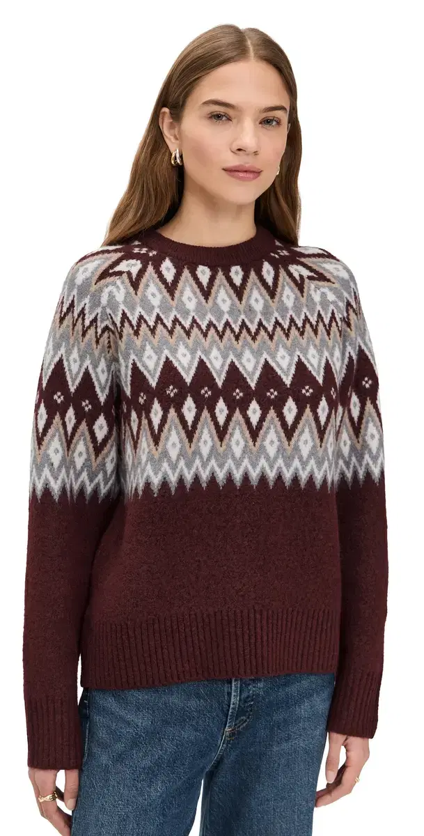 LE BOP Fair Isle Oversized Pullover Burgundy ulti