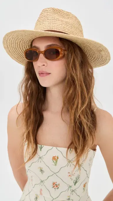 Hat Attack Braided Raffia Continental Hat Natural/Tobacco | Thumbnail 3