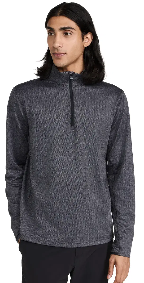 Tate Herringbone Performance Quarter Zip Black Herringbone