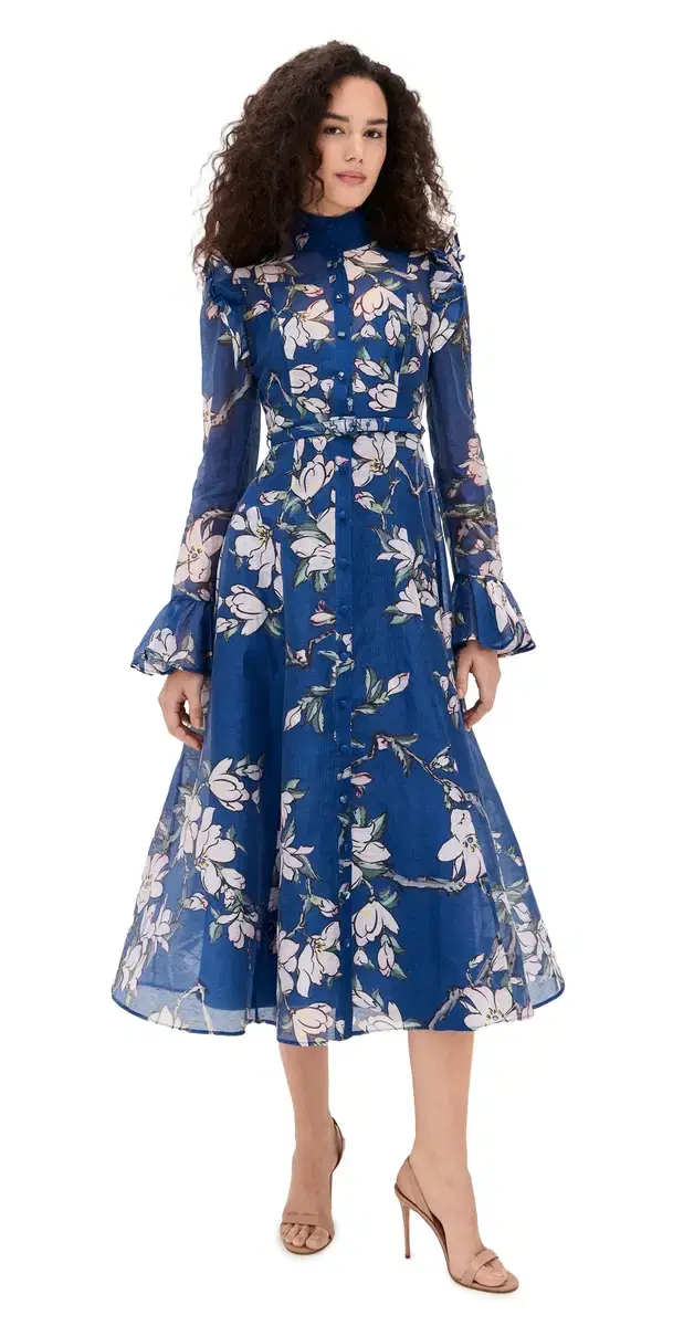 Katrina Butterfly Sleeve Midi Dress midnight magnolia print