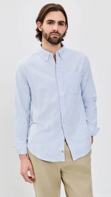 Fair Harbor Salty Oxford Shirt Light Blue Stripe M | Thumbnail 2
