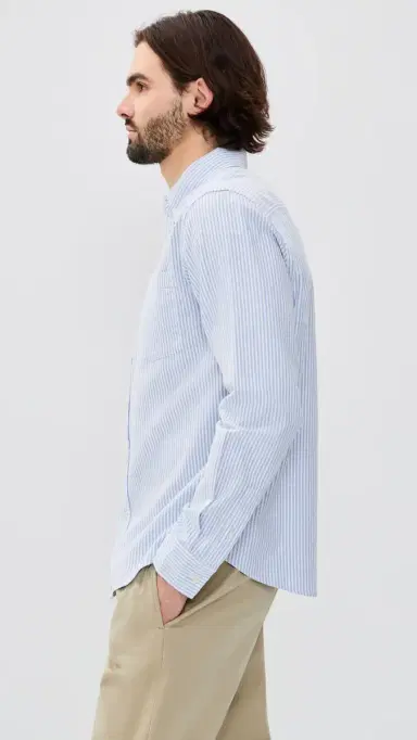 Fair Harbor Salty Oxford Shirt Light Blue Stripe M | Thumbnail 4