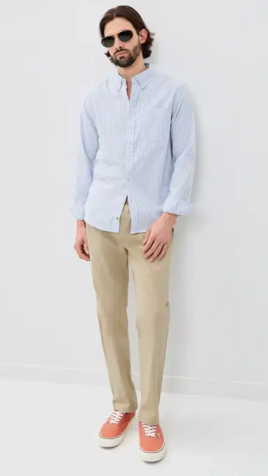 Fair Harbor Salty Oxford Shirt Light Blue Stripe M | Thumbnail 5