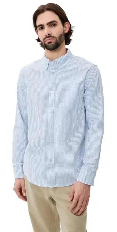 Fair Harbor Salty Oxford Shirt Light Blue Stripe M | Thumbnail 1