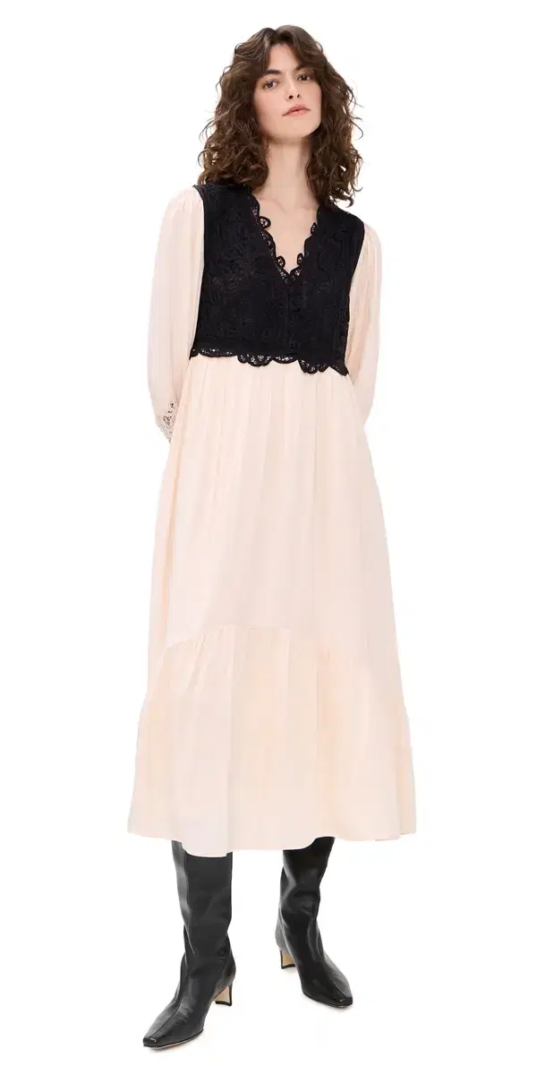 Sea Adelina Battenberg ace ong Sleeve Combo Dress Multi