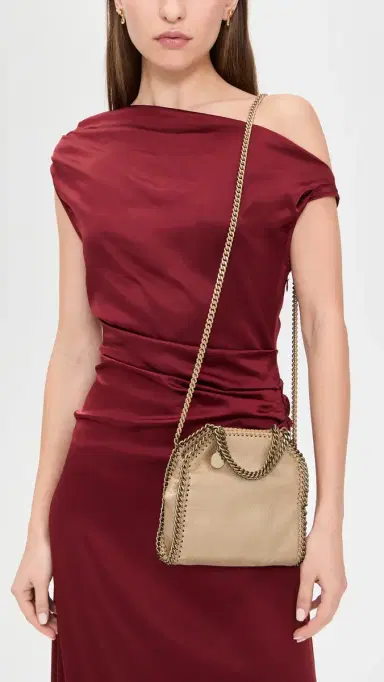 Stella McCartney Eco Shiny Dotted Chamois Falabella Tiny Bag Gold One Size | Thumbnail 3