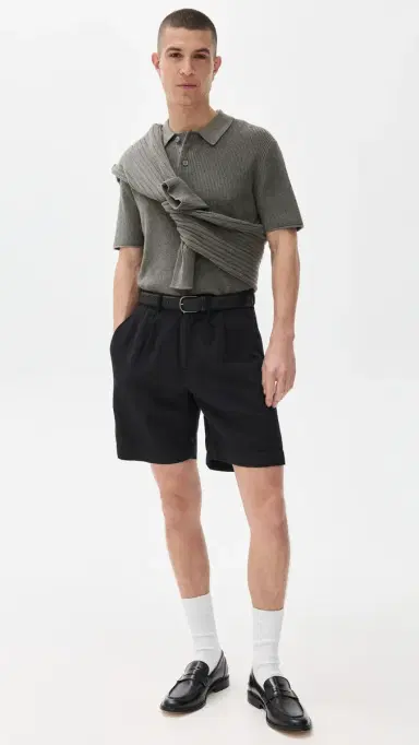 Knickerbocker Canal Cotton & Linen Pleated Shorts 8 Black 34 | Thumbnail 5