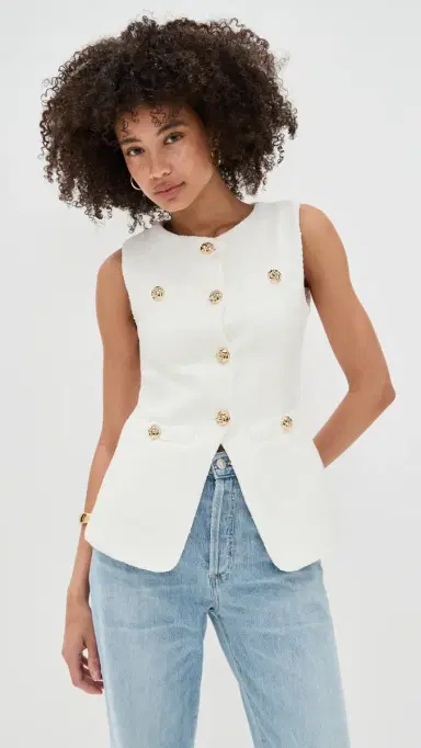 endless rose Tweed Buttoned Long Split Top White L | Thumbnail 2
