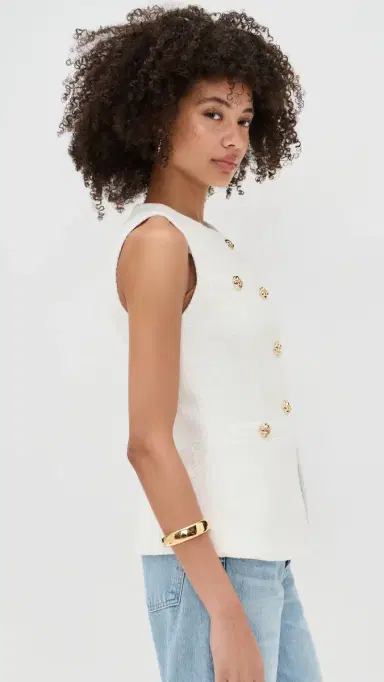 endless rose Tweed Buttoned Long Split Top White L | Thumbnail 4