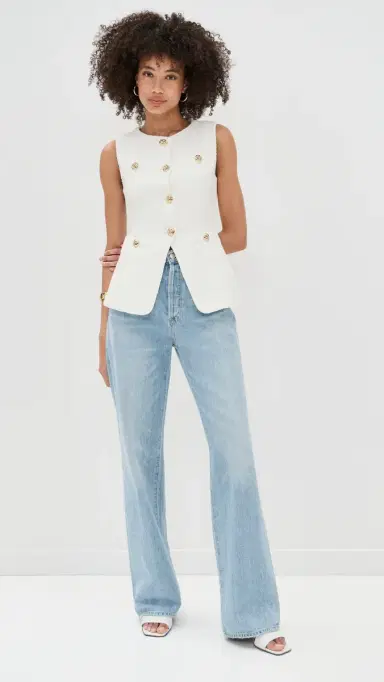 endless rose Tweed Buttoned Long Split Top White L | Thumbnail 5