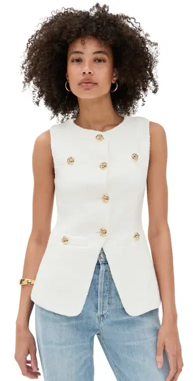 endless rose Tweed Buttoned Long Split Top White L | Thumbnail 1
