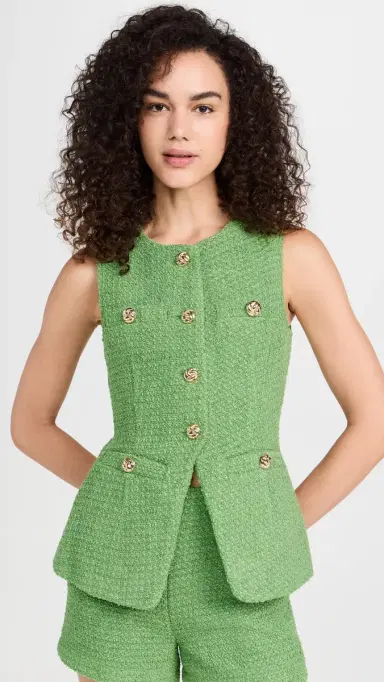 endless rose Tweed Buttoned Long Split Top Green M | Thumbnail 2 endless rose Tweed Buttoned Long Split Top Green M | Thumbnail 2