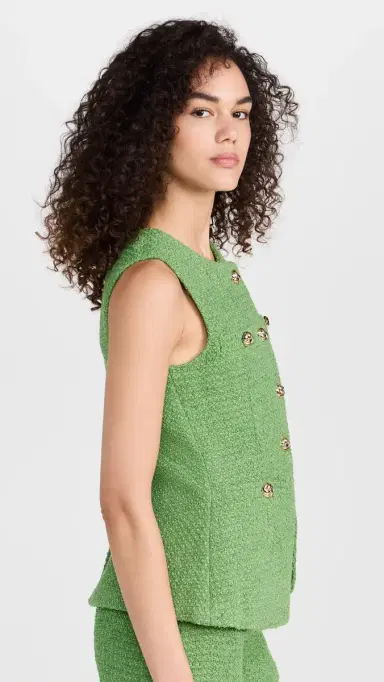 endless rose Tweed Buttoned Long Split Top Green M | Thumbnail 4 endless rose Tweed Buttoned Long Split Top Green M | Thumbnail 4