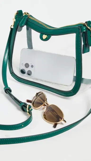 Stoney Clover Lane Curved East/West Crossbody Stadium Bag Clear/Green One Size | Thumbnail 6