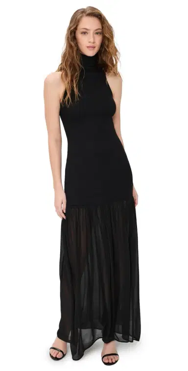 Enza Costa Airy Halter Turtleneck Dress Black | Thumbnail 1 Enza Costa Airy Halter Turtleneck Dress Black | Thumbnail 1