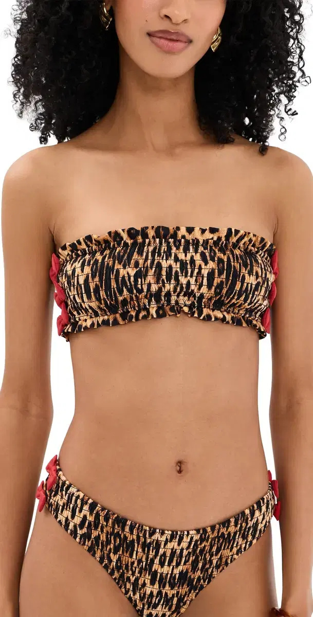 Damson Madder Shirred Bow Bikini Top Brown